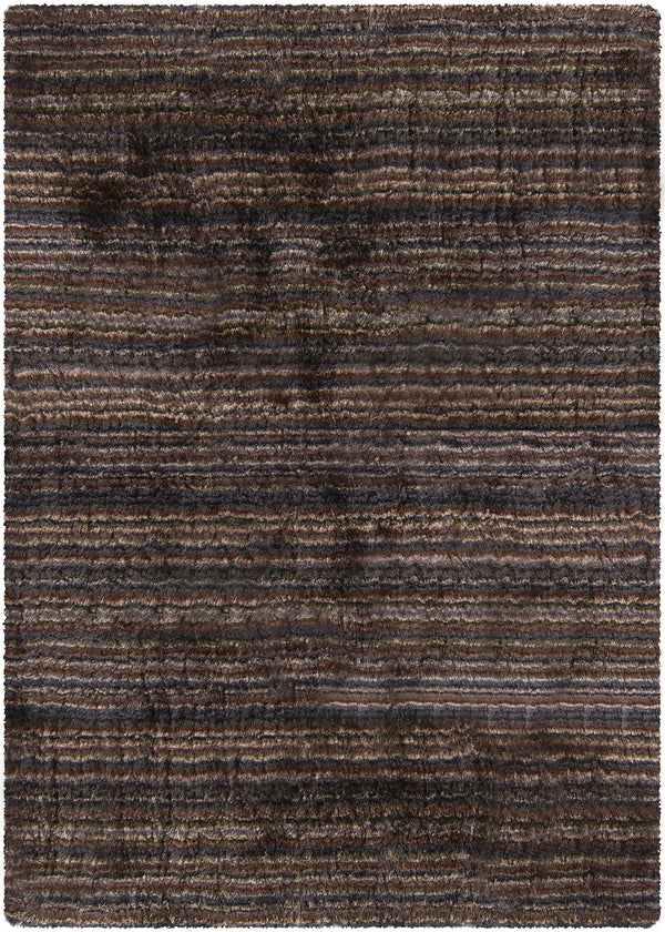 Chandra Rugs Savona 100% Polyester Hand-Woven Contemporary Shag Rug Blue/Beige/Burgundy 9' x 13'