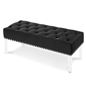 New Classic Furniture Vivian Black Velvet Bench With Crystal Buttons SB006-25-BLK