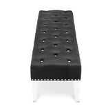 New Classic Furniture Vivian Black Velvet Bench With Crystal Buttons SB006-25-BLK