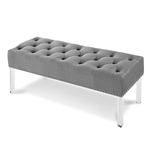 New Classic Furniture Vivian Gray Velvet Bench With Crystal Buttons SB006-25-LGY