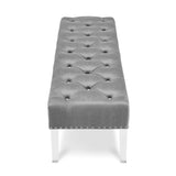 New Classic Furniture Vivian Gray Velvet Bench With Crystal Buttons SB006-25-LGY