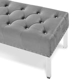 New Classic Furniture Vivian Gray Velvet Bench With Crystal Buttons SB006-25-LGY