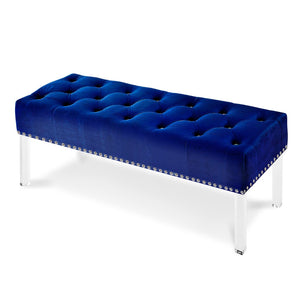 New Classic Furniture Vivian Royal Blue Velvet Bench With Crystal Buttons SB006-25-RBL