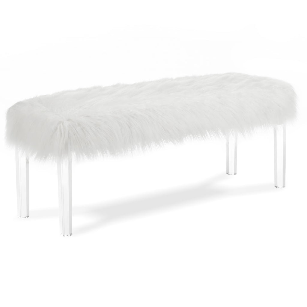New Classic Furniture Marilyn Upholstered White Glam Faux Fur Bench SB010-25-WHT