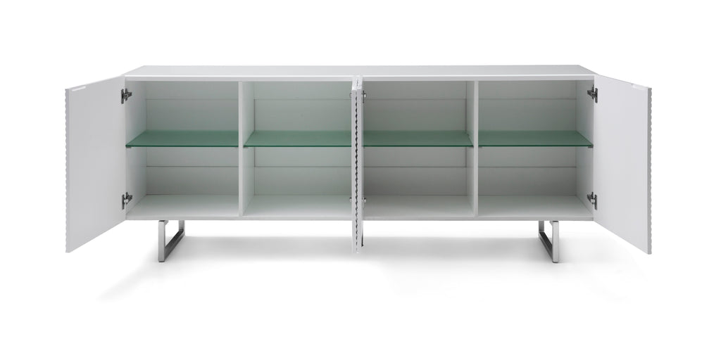 Wally Buffet, 5Mm Pure Tempered White Glass Top, High Gloss White,