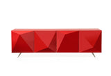 Samantha Buffet High Gloss Red, Design On Doors And Metal Legs With Brushed Nickel Finish