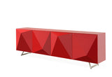 Samantha Buffet High Gloss Red, Design On Doors And Metal Legs With Brushed Nickel Finish