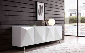 Samantha Buffet, 5Mm Crystal Pure Tempered White Glass Top,