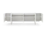 Struttura Buffet Large, High Gloss White, Adjustable Shelves, Polished Stainless Steel Legs.