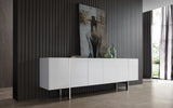 Struttura Buffet Large, High Gloss White, Adjustable Shelves, Polished Stainless Steel Legs.