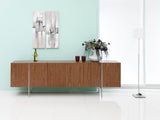 Struttura Buffet Large, Walnut Veneer, Adjustable Shelves, Polished Stainless Steel Legs