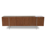 Struttura Buffet Large, Walnut Veneer, Adjustable Shelves, Polished Stainless Steel Legs