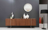 Struttura Buffet Large, Walnut Veneer, Adjustable Shelves, Polished Stainless Steel Legs