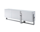 Blake Buffet 5Mm Tempered Crystal Frosted Glass Top Matte White Polished Stainless Steel Base.