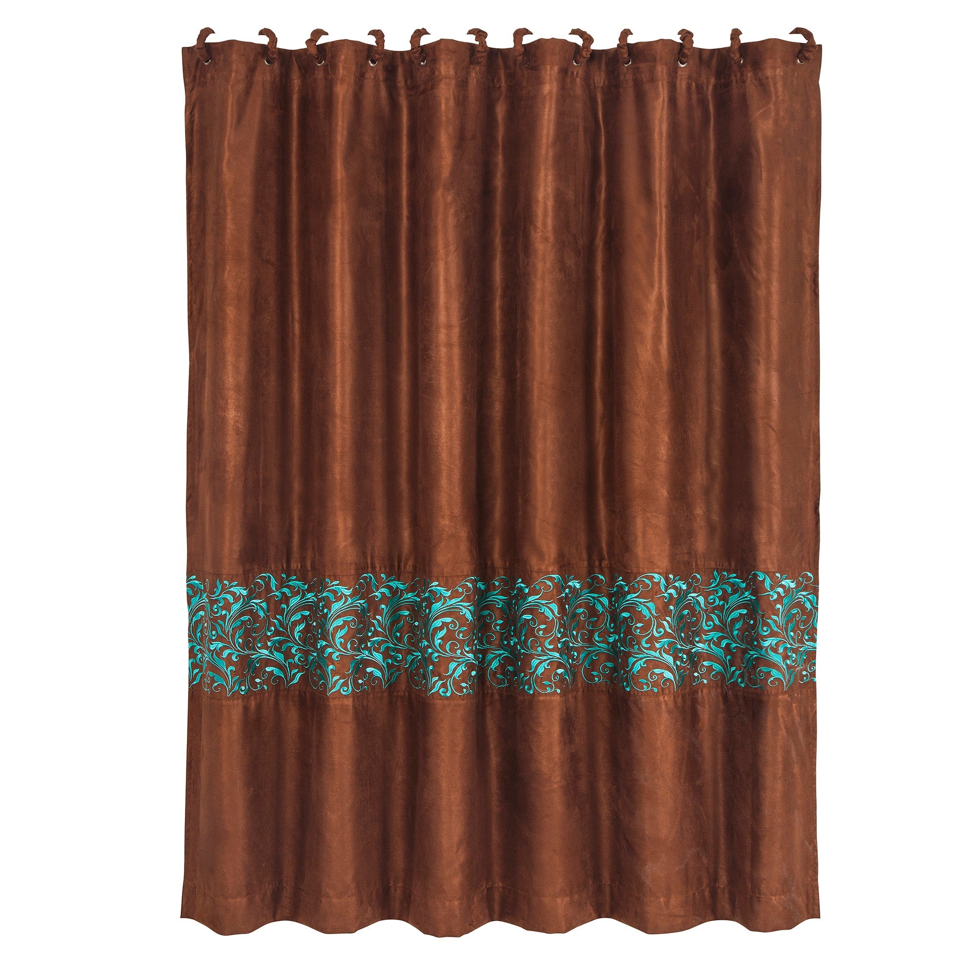 HiEnd Accents Wyatt Copper & Turquoise Scrollwork Shower Curtain