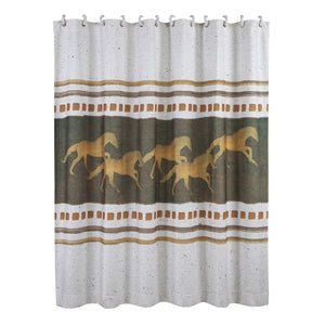 HiEnd Accents Running Remuda Shower Curtain SC2105 White/Brown/Gold 80% polyester, 20% linen 72x72