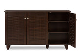 Baxton Studio Winda Modern and Contemporary 3-Door Dark Brown Wooden Entryway Shoes Storage Cabinet