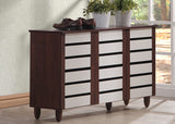 Baxton Studio Gisela Oak and White 2-tone Shoe Cabinet With 3 Doors