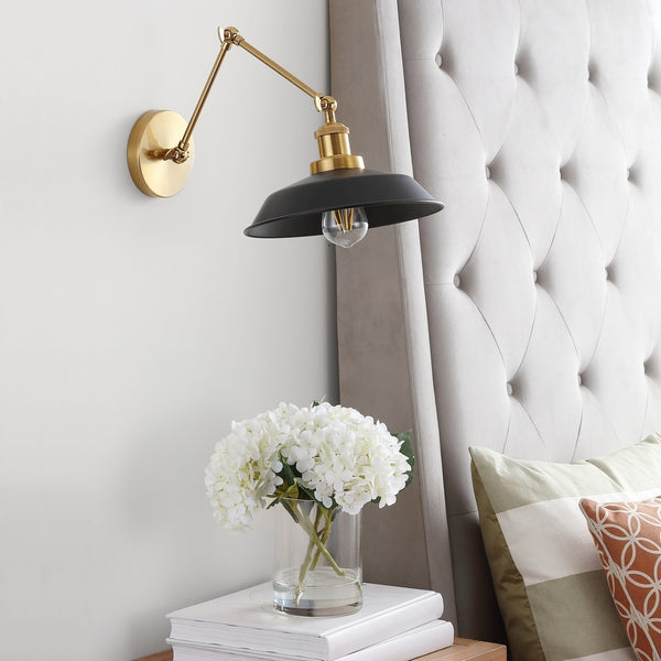 Kingston Modern Wall Sconce - Luxurious Brass Gold & Black Design, Adjustable Arm, Industrial Charm
