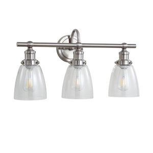 Dunes Three-Light Bathroom Sconce - Elegant Nickel Finish with Clear Glass Shades for Spa Vibes