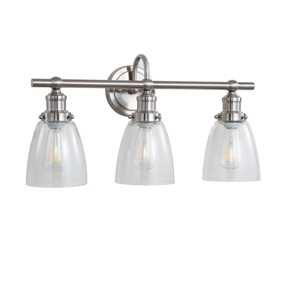 Dunes Three-Light Bathroom Sconce - Elegant Nickel Finish with Clear Glass Shades for Spa Vibes