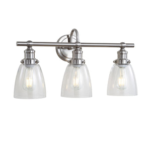 Dunes Three-Light Bathroom Sconce - Elegant Nickel Finish with Clear Glass Shades for Spa Vibes