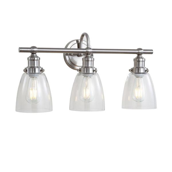 Dunes Three-Light Bathroom Sconce - Elegant Nickel Finish with Clear Glass Shades for Spa Vibes