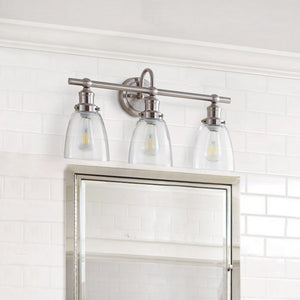 Dunes Three-Light Bathroom Sconce - Elegant Nickel Finish with Clear Glass Shades for Spa Vibes