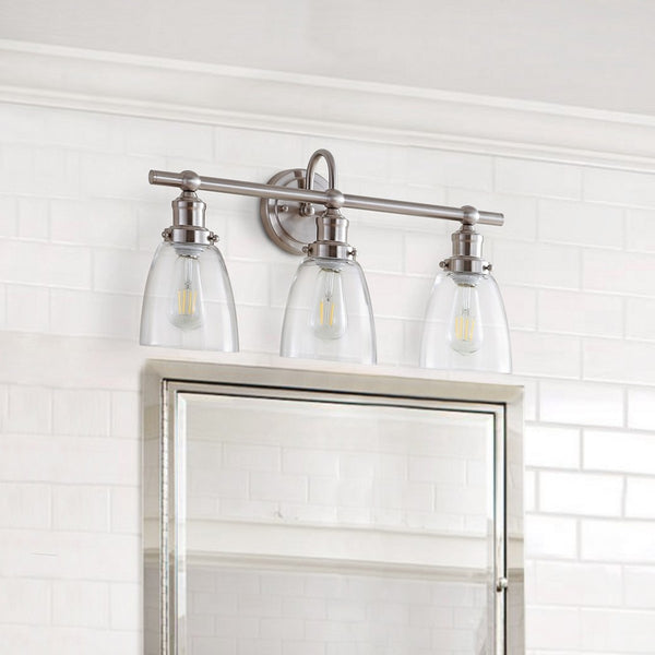 Dunes Three-Light Bathroom Sconce - Elegant Nickel Finish with Clear Glass Shades for Spa Vibes