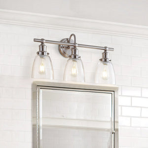 Dunes Three-Light Bathroom Sconce - Elegant Nickel Finish with Clear Glass Shades for Spa Vibes