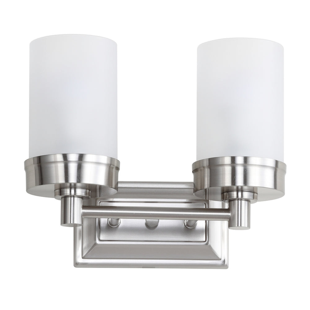 Kylan Modern Two-Light Bathroom Sconce with White Glass Shades - Stylish Nickel Finish Design