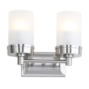 Kylan Modern Two-Light Bathroom Sconce with White Glass Shades - Stylish Nickel Finish Design