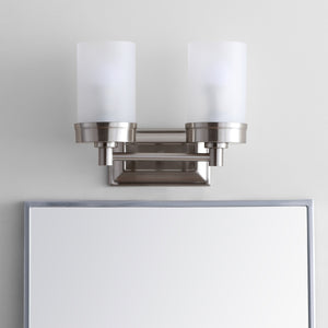 Kylan Modern Two-Light Bathroom Sconce with White Glass Shades - Stylish Nickel Finish Design