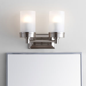 Kylan Modern Two-Light Bathroom Sconce with White Glass Shades - Stylish Nickel Finish Design