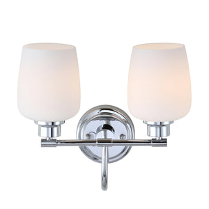 Rayden Two-Light Bathroom Sconce - Elegant Chrome Finish with White Glass Shades for Modern Style