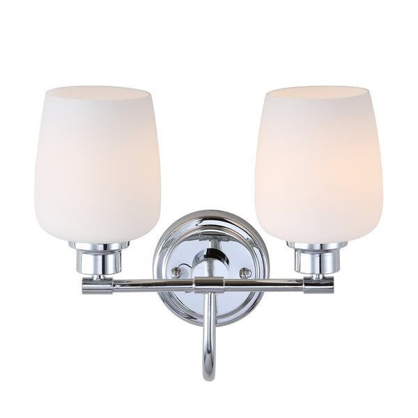 Rayden Two-Light Bathroom Sconce - Elegant Chrome Finish with White Glass Shades for Modern Style