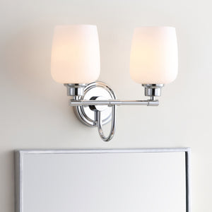 Rayden Two-Light Bathroom Sconce - Elegant Chrome Finish with White Glass Shades for Modern Style