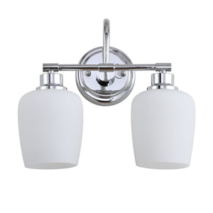 Rayden Two-Light Bathroom Sconce - Elegant Chrome Finish with White Glass Shades for Modern Style