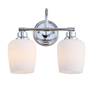 Rayden Two-Light Bathroom Sconce - Elegant Chrome Finish with White Glass Shades for Modern Style