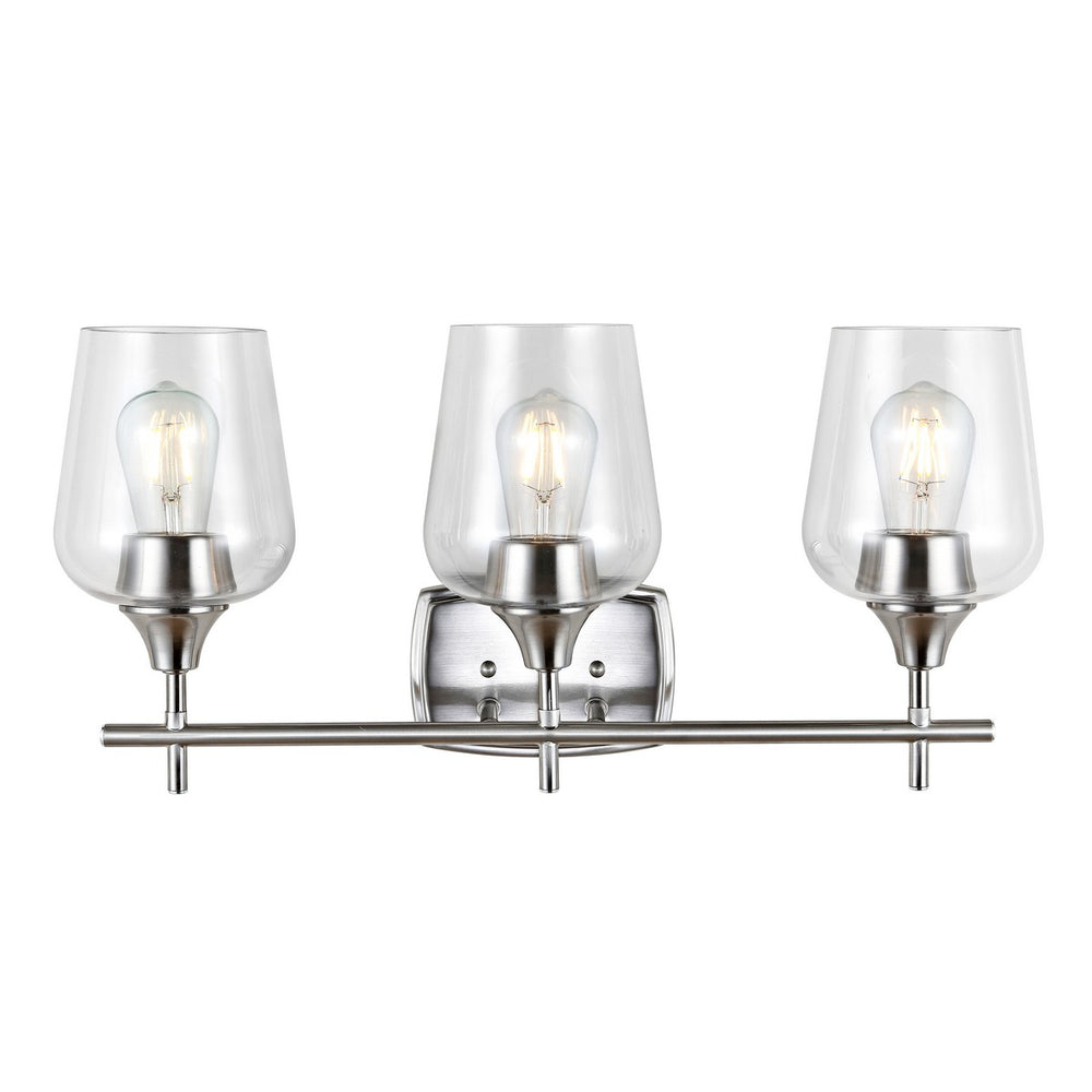 Eagan 3-Light Wall Sconce in Nickel & Clear Glass - Elevate Your Bathroom with Timeless Elegance!