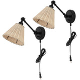 Safavieh Oswynn, 15 Inch, Natural/Black, Rattan/Iron Wall Sconce Set Of 2 W/ Usb Port​ -Set Of 2 Black/Natural Rattan Metal SCN4077B-SET2