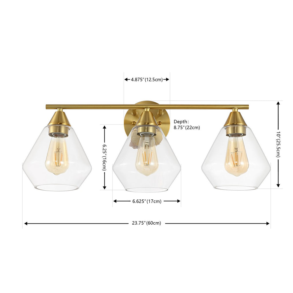 Safavieh Amani, 3 Light, 24 Inch, Brass/Clear, Iron Wall Sconce SCN4134A
