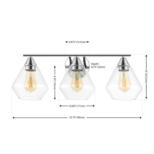 Safavieh Amani, 3 Light, 24 Inch, Chrome/Clear, Iron Wall Sconce Chrome / Clear SCN4134B