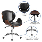 English Elm EE2477 Contemporary Commercial Grade Leather Executive Office Chair Black LeatherSoft/Walnut Frame EEV-16026