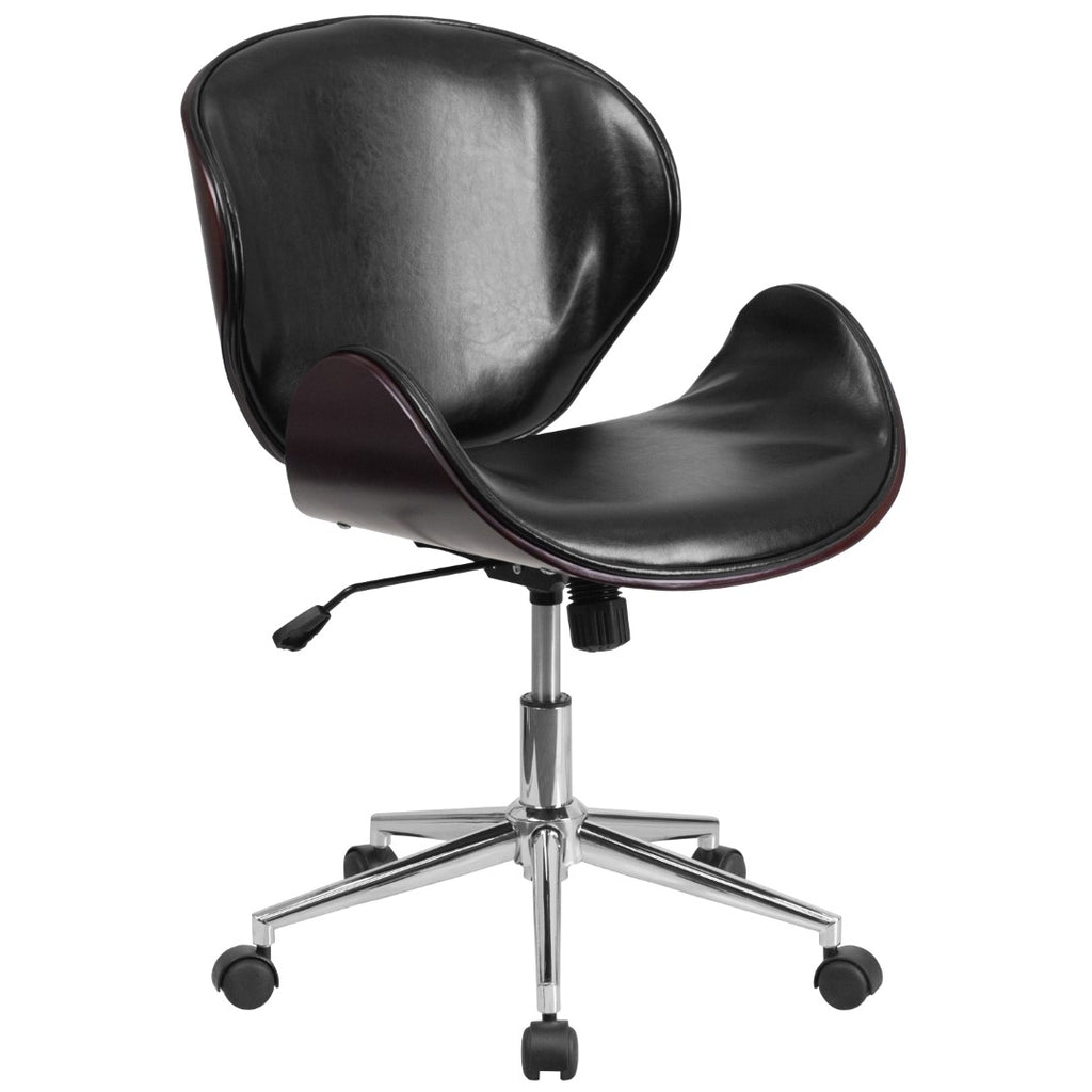 English Elm EE2477 Contemporary Commercial Grade Leather Executive Office Chair Black LeatherSoft/Mahogany Frame EEV-16027