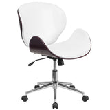 English Elm EE2477 Contemporary Commercial Grade Leather Executive Office Chair White LeatherSoft/Mahogany Frame EEV-16028