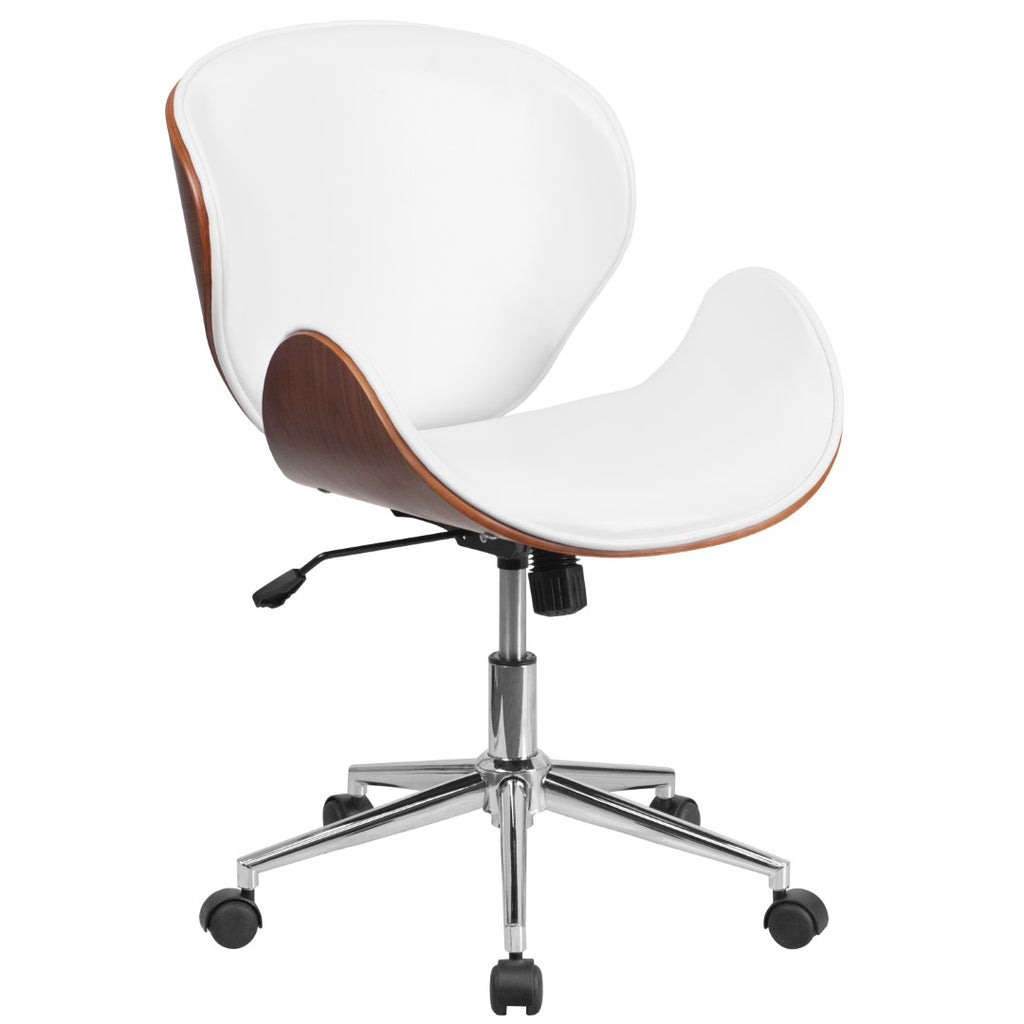 English Elm EE2477 Contemporary Commercial Grade Leather Executive Office Chair White LeatherSoft/Walnut Frame EEV-16029