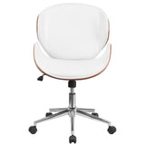 English Elm EE2477 Contemporary Commercial Grade Leather Executive Office Chair White LeatherSoft/Walnut Frame EEV-16029