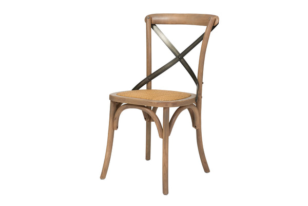 Cross Back Chair with Rattan Seat - Stylish Elm Design, Durable Iron Frame, No Assembly Required