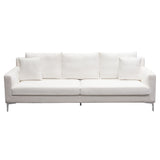 Seattle Loose Back Sofa in White Linen w/ Polished Silver Metal Leg
